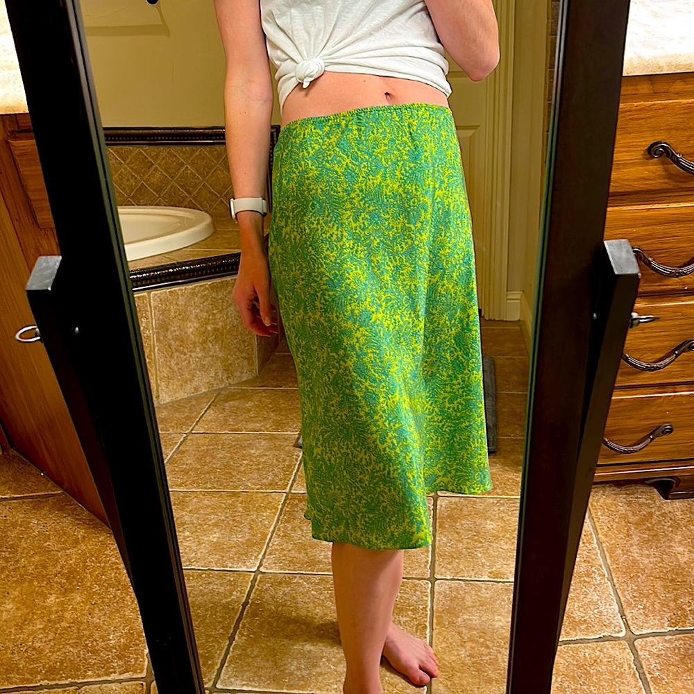 Gap Green and Teal Floral Silk Slip Skirt